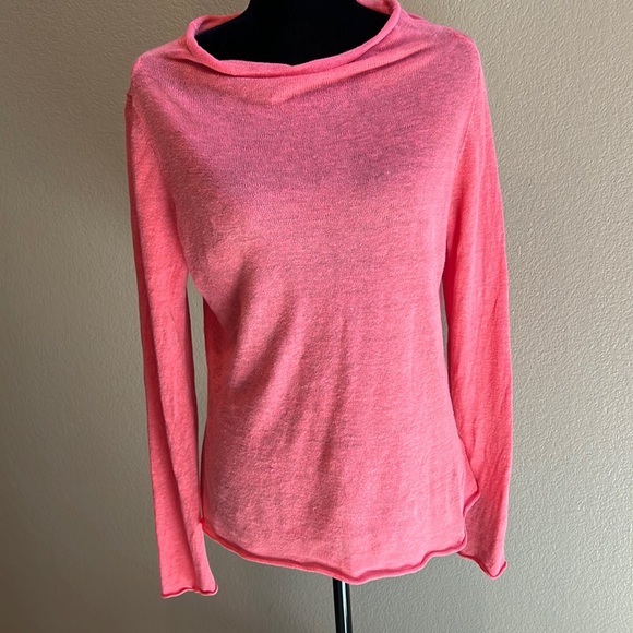 Eileen Fisher Organic Linen Long Sleeve Sweater Coral - Picture 1 of 6